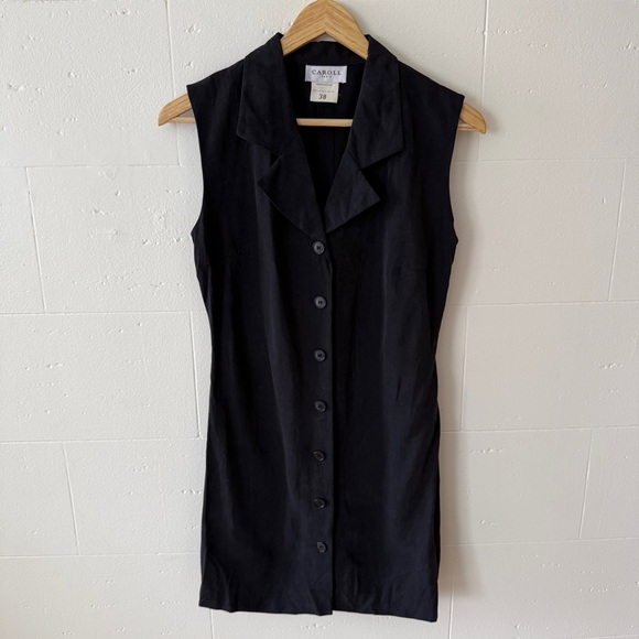 Dresses & Skirts - Vintage | Black Sleeveless Viscose Silk Shirt Dress | Minimalist | Size Small